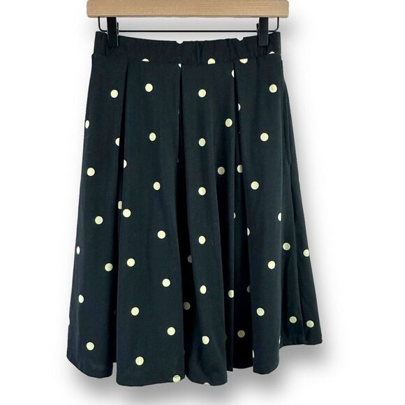 LuLaRoe Womens S Box Pleat Midi Skirt Black White Polka Dot Print Mod Rockabilly - Picture 1 of 9